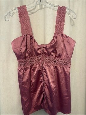 VENUS Lace-Trim Satin Chemise in Rose Mauve
